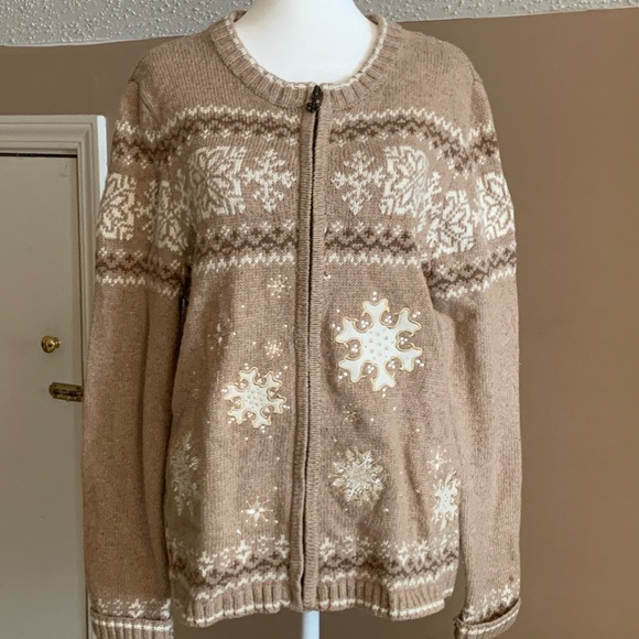 Croft & Barrow Snowflake Cardigan Sweater with Zipper - Picture 1 of 8